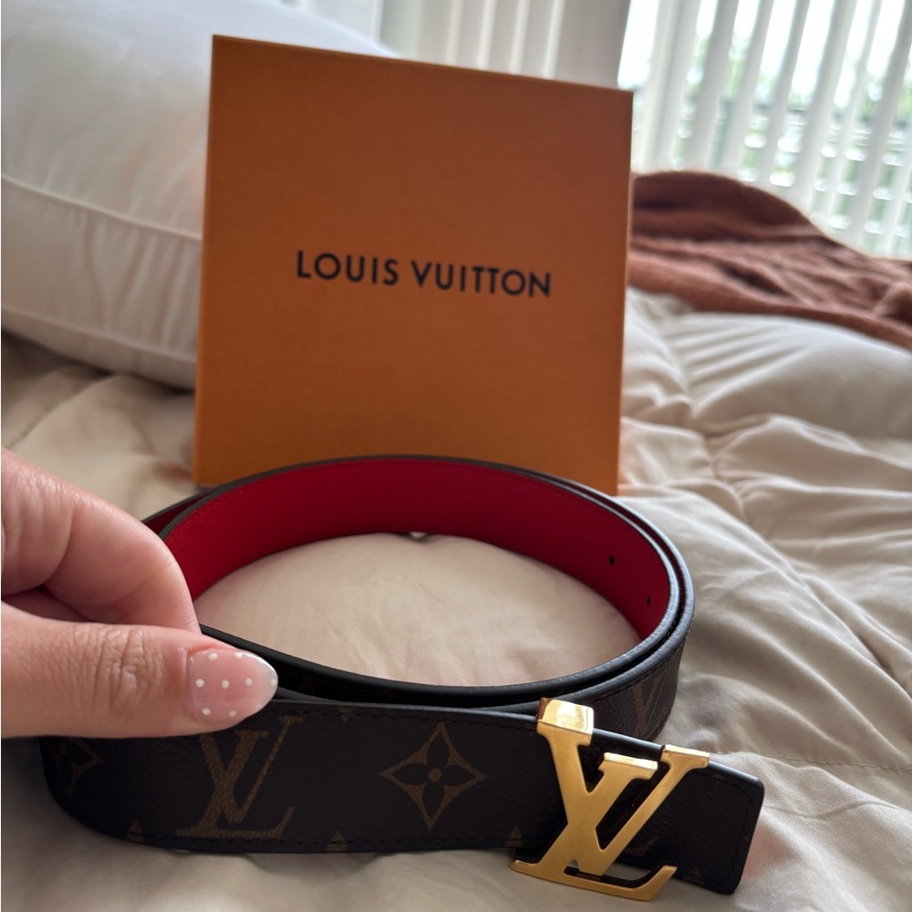 Louis Vuitton Monogram Belt with Gold Buckle and Red interior